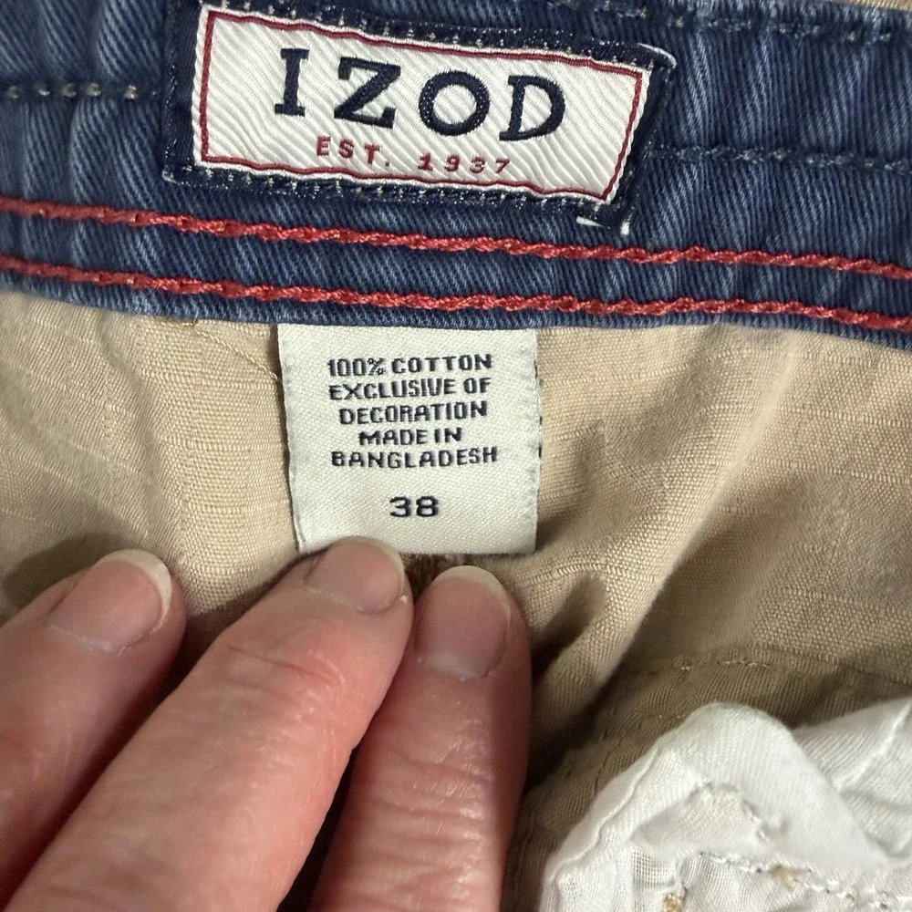 Izod Mens Khaki Cargo Shorts Ripstop Retro Y2K Baggy Skater Streetwear Size 38‎